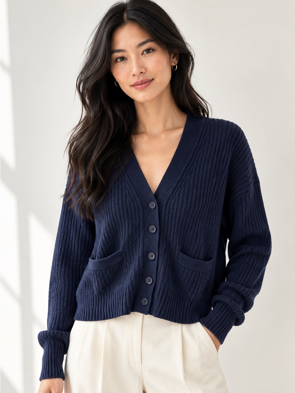 Reformation 100% Yak Wool Oversized V Neck Cardigan Navy XS